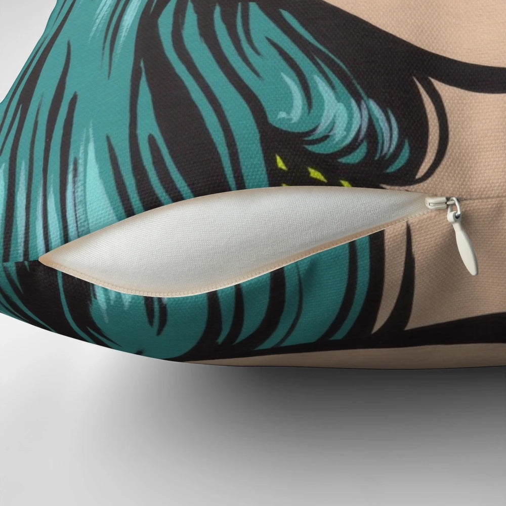 Teal Tears - Crying Comic Pop Art Girl Pillow by Vermont artist Allyson Gutchell