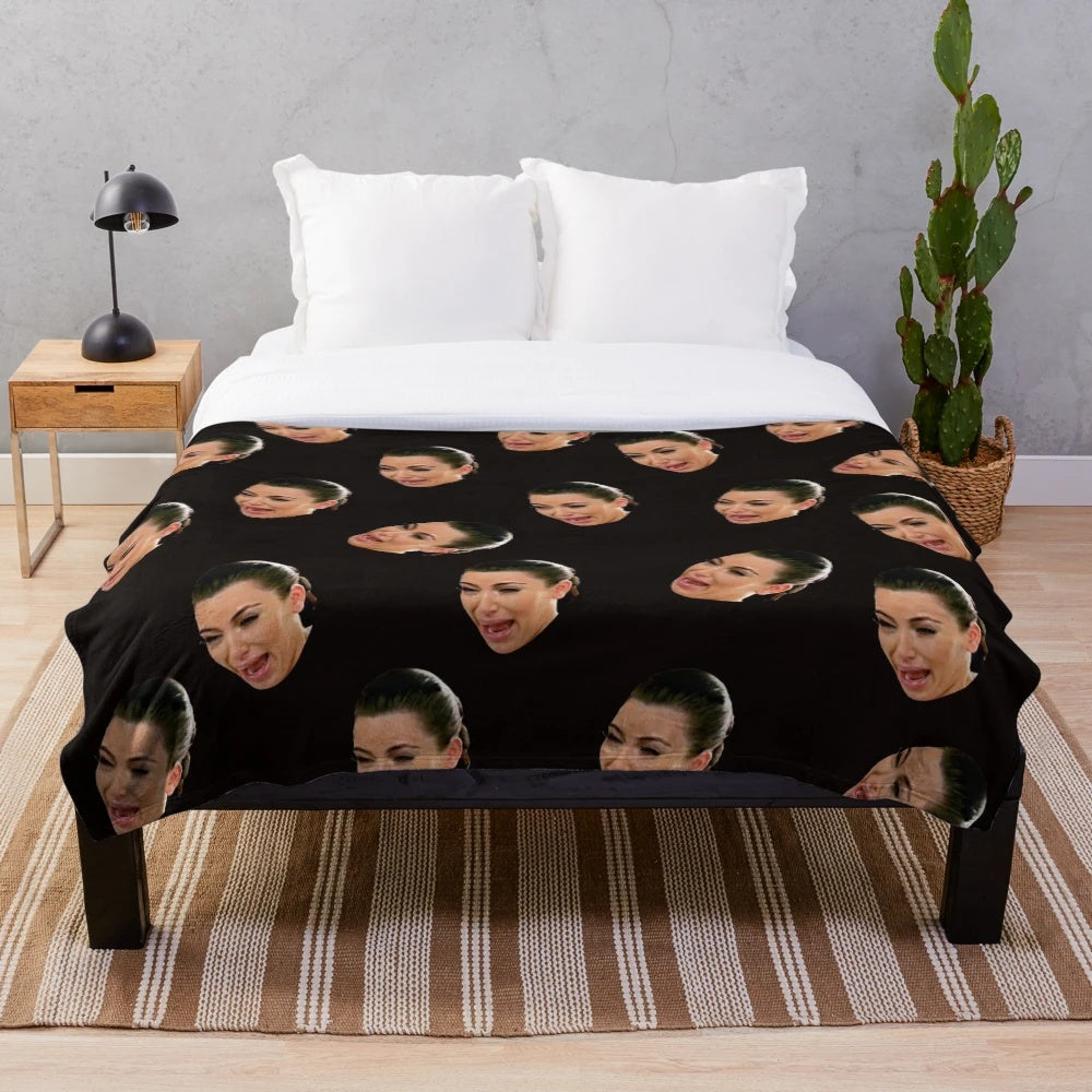Crying Kim Kardashian pop art meme plush blanket