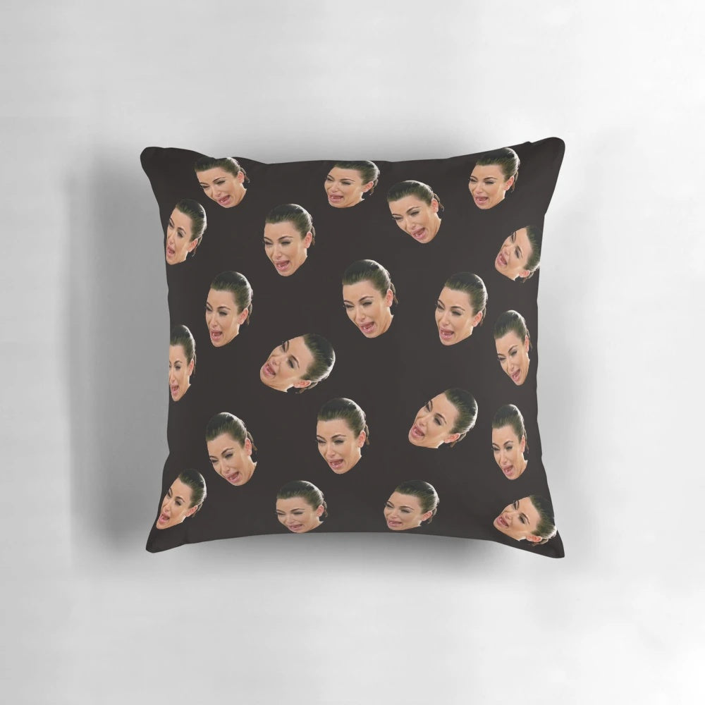Crying Kim Kardashian Printed Pillow, Funny Pop Culture Meme Design
