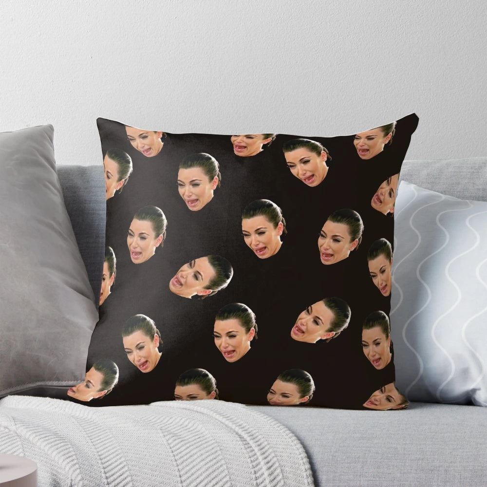Crying Kim Kardashian Printed Pillow, Funny Pop Culture Meme Design