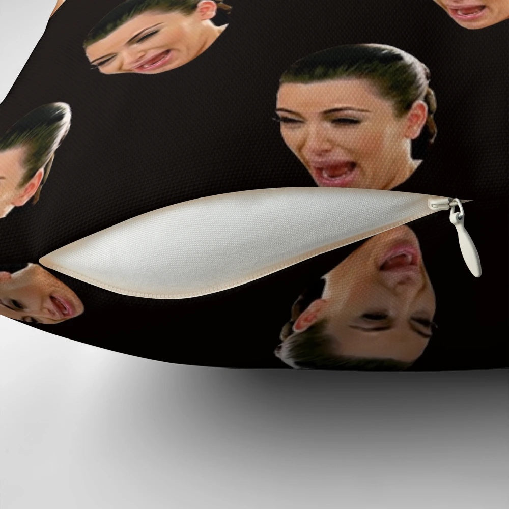 Crying Kim Kardashian Printed Pillow, Funny Pop Culture Meme Design