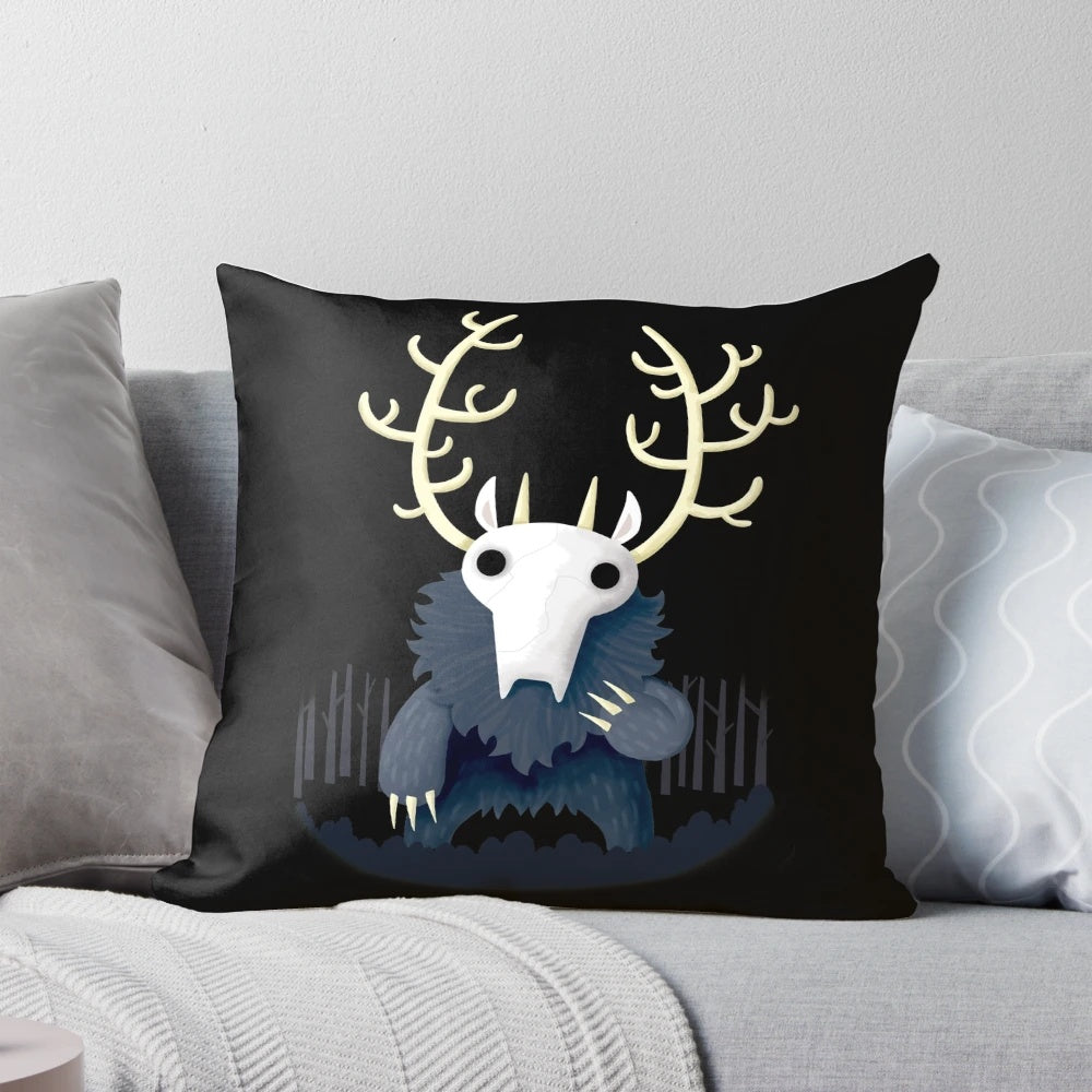 Soft, cozy pillow featuring the terrifying Wendigo cryptid from Appalachian folklore