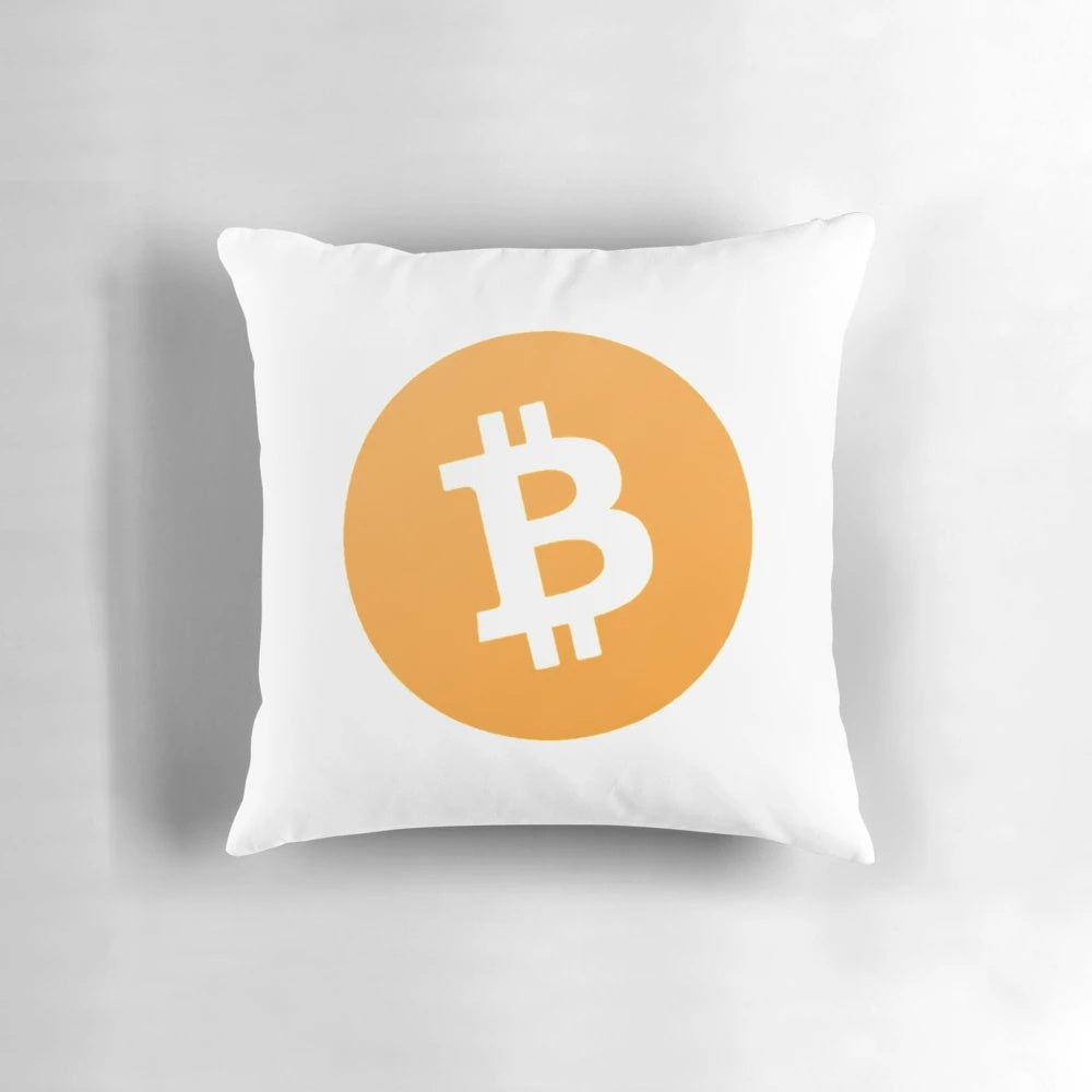 Cryptocurrency-inspired Bitcoin (BTC) pillow with sleek, modern design