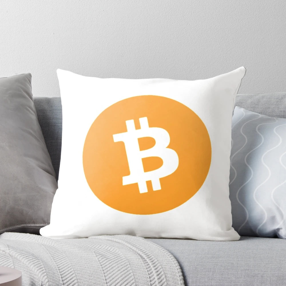 Cryptocurrency-inspired Bitcoin (BTC) pillow with sleek, modern design