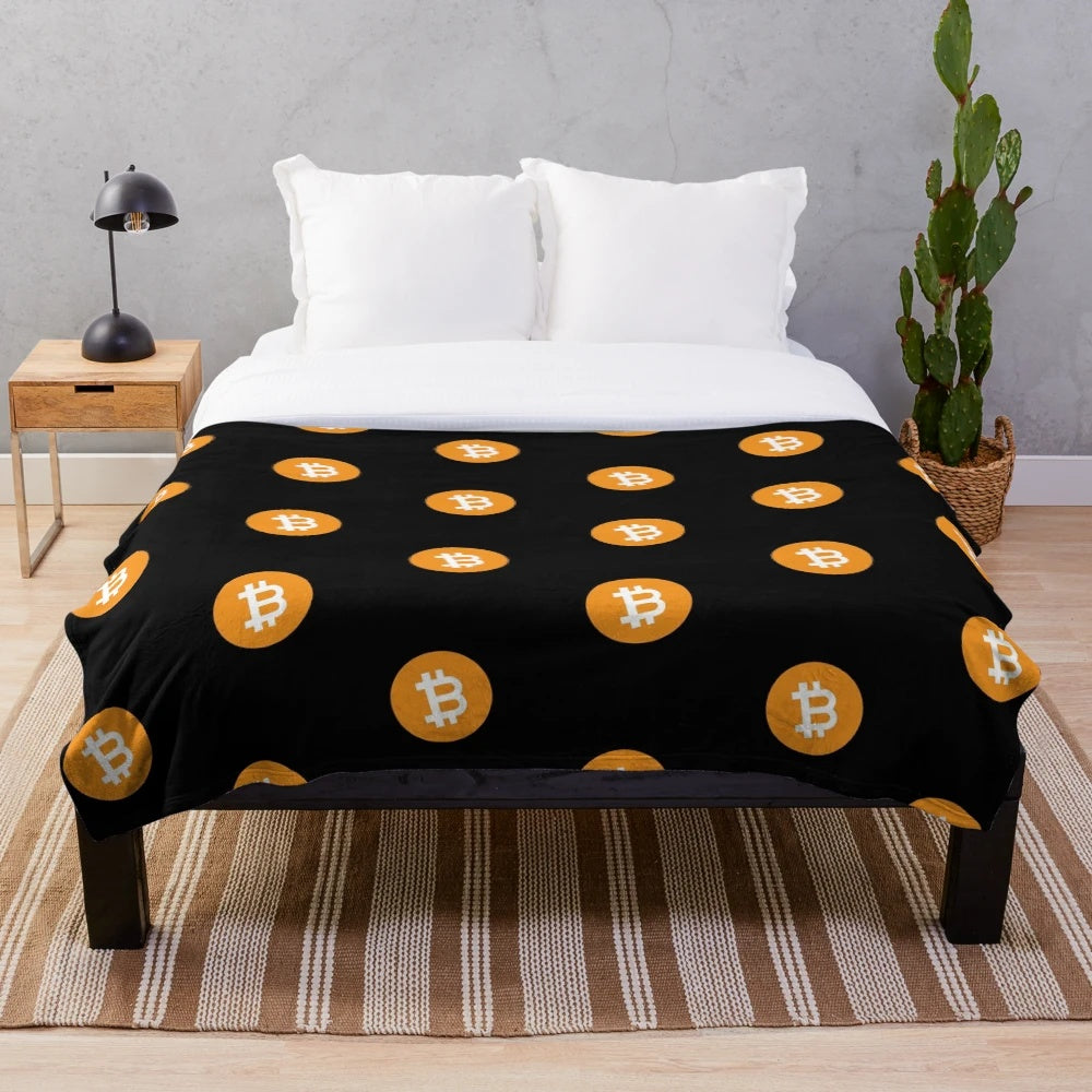 Bitcoin BTC Cryptocurrency Logo Plush Blanket