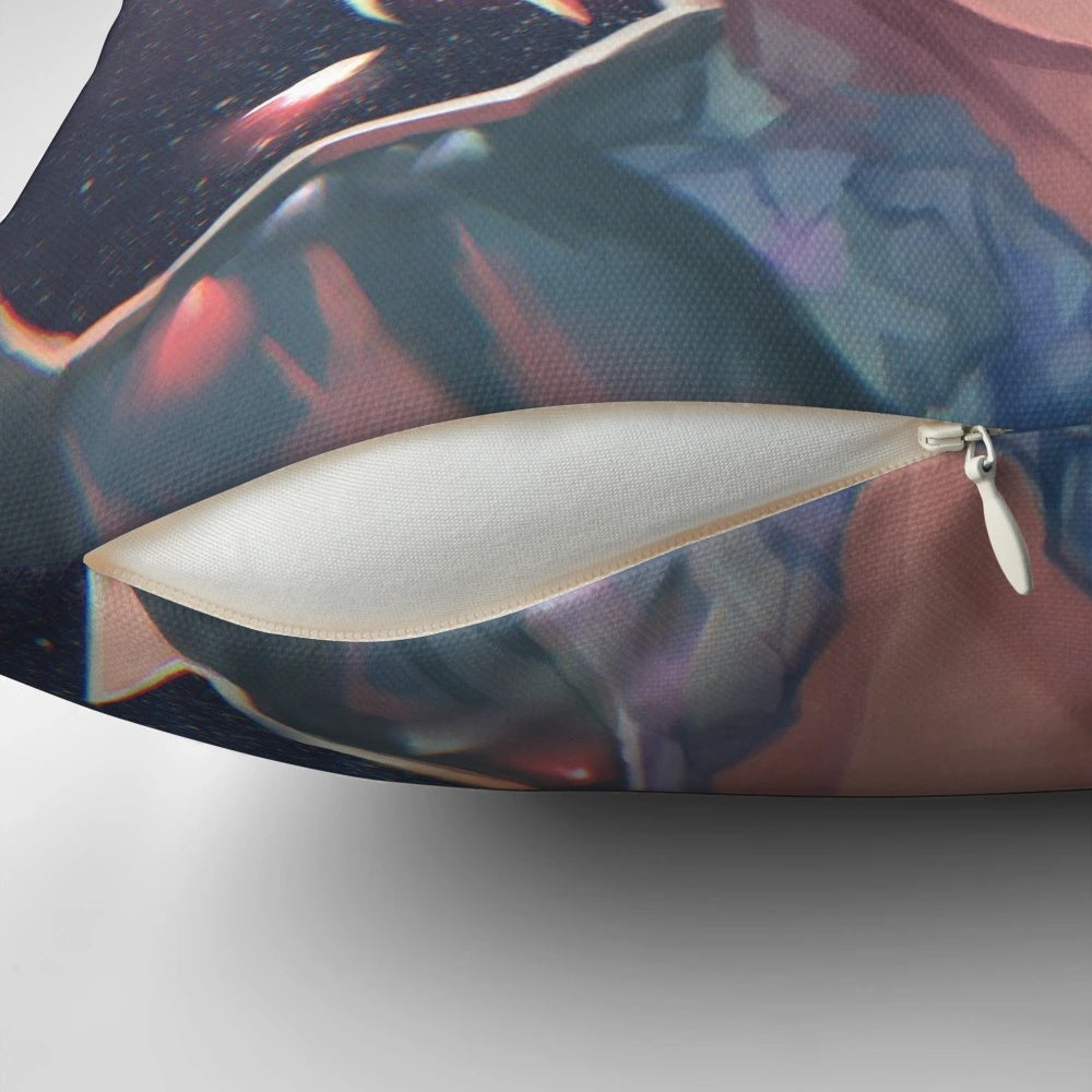 Crystalline fantasy-inspired pillow with miqo'te design