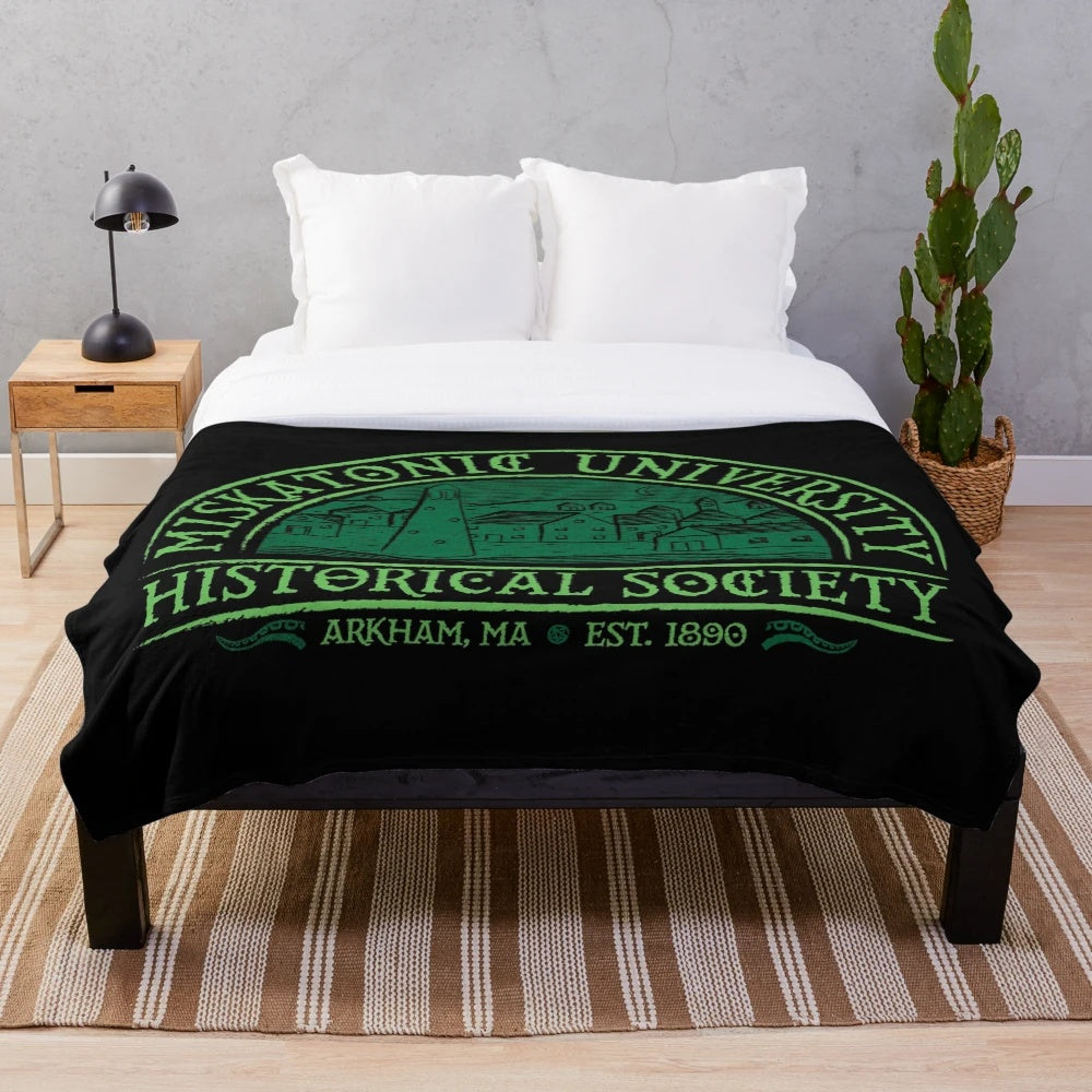 Miskatonic Historical Society Plush Blanket with Cthulhu and Lovecraft-inspired design