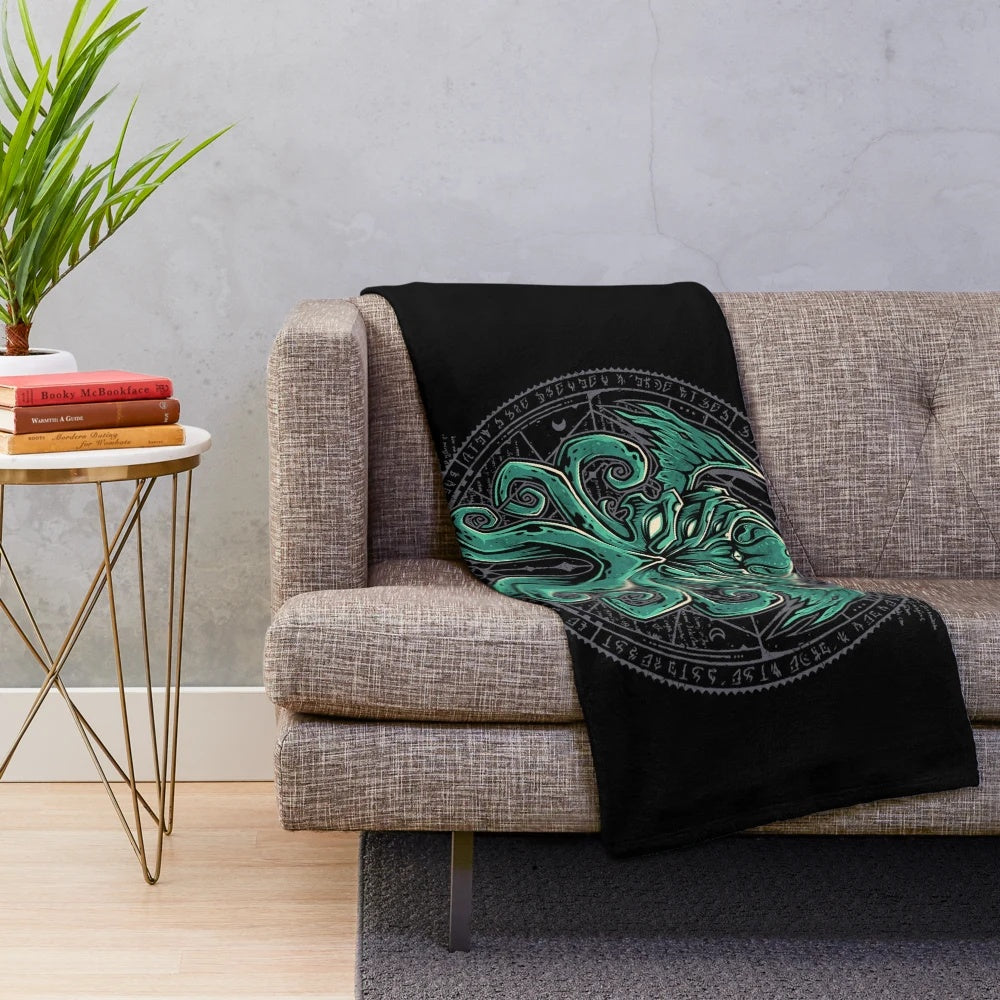 Cthulhu plush blanket with octopus tentacles and dark fantasy design