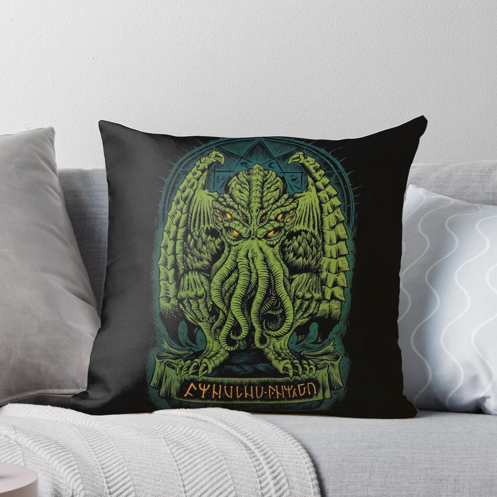 A plush pillow featuring the image of Cthulhu, the iconic eldritch horror from HP Lovecraft's Cthulhu Mythos.
