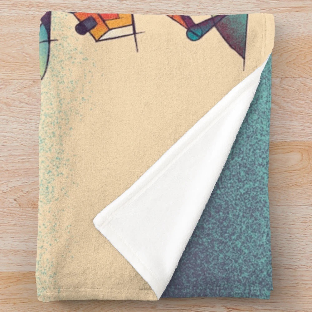 Cubist-style moving castle plush blanket with anime and fantasy design