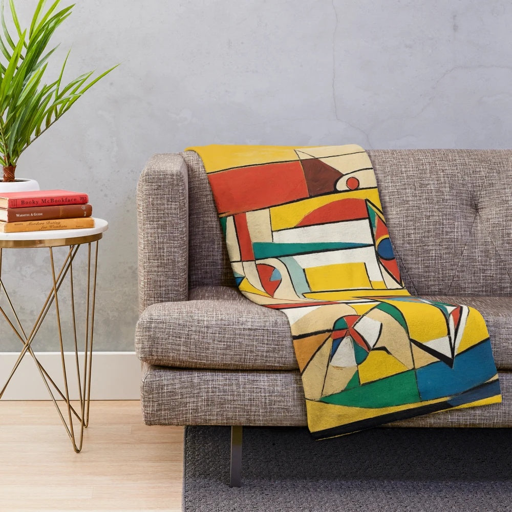 Plush blanket with cubist art design inspired by Picasso