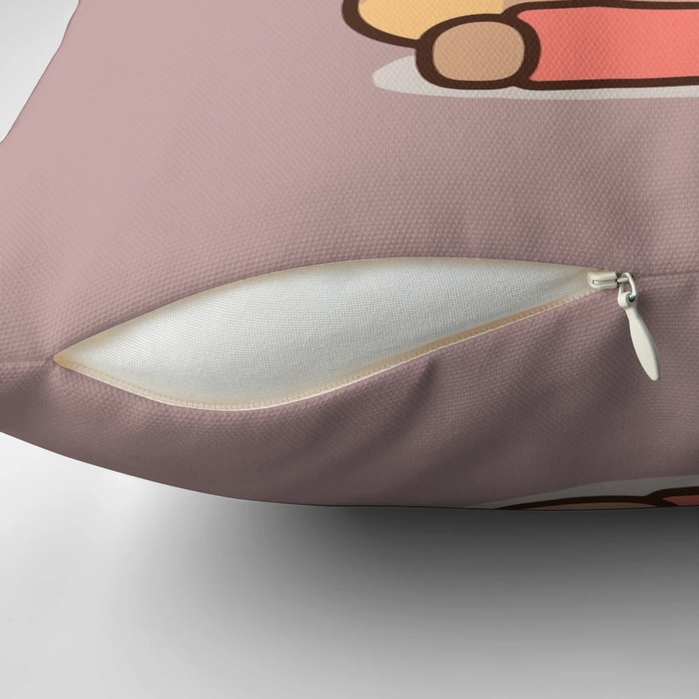 Dudu Bear and Bubu Panda, a cute cartoon couple, snuggling together on a soft, plush pillow