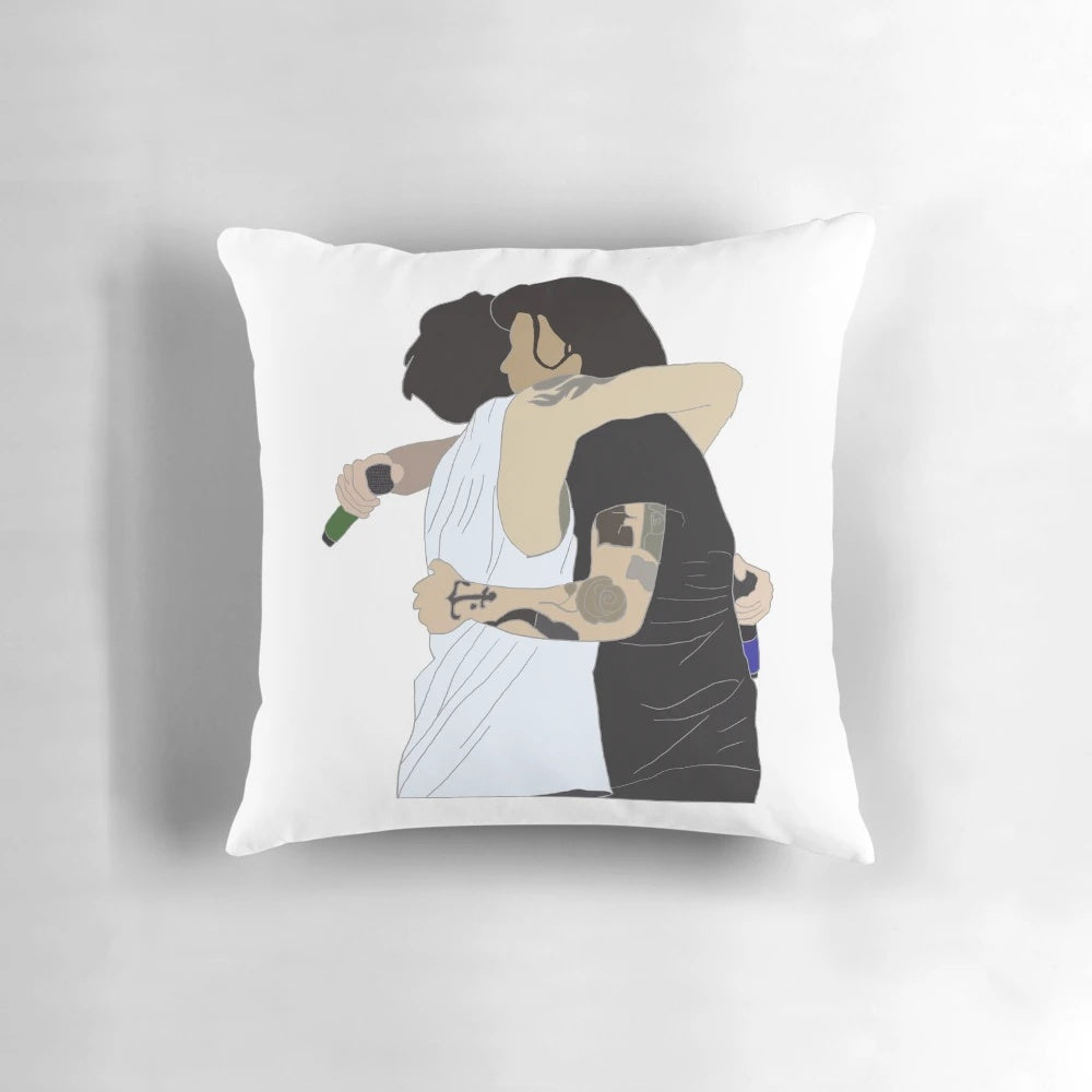 A cozy pillow featuring the iconic embrace of Larry Stylinson, members of the beloved band One Direction.