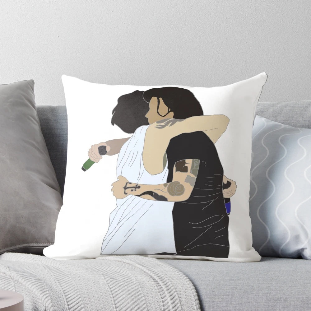 A cozy pillow featuring the iconic embrace of Larry Stylinson, members of the beloved band One Direction.