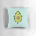 A plush, green avocado-shaped pillow with a cute, smiling face