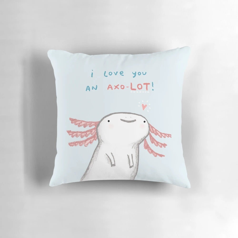 Soft and huggable axolotl-themed pillow, perfect for Valentine's Day