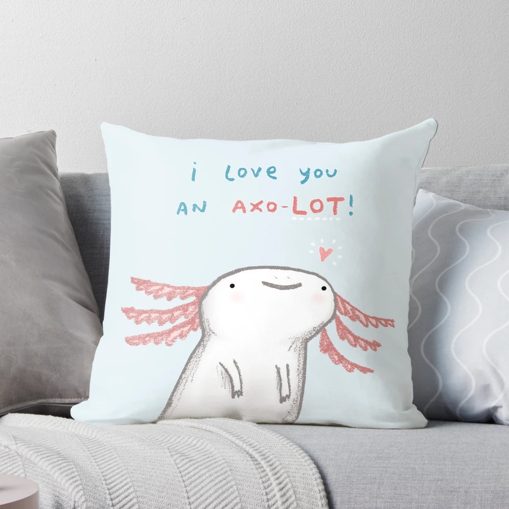 Soft and huggable axolotl-themed pillow, perfect for Valentine's Day