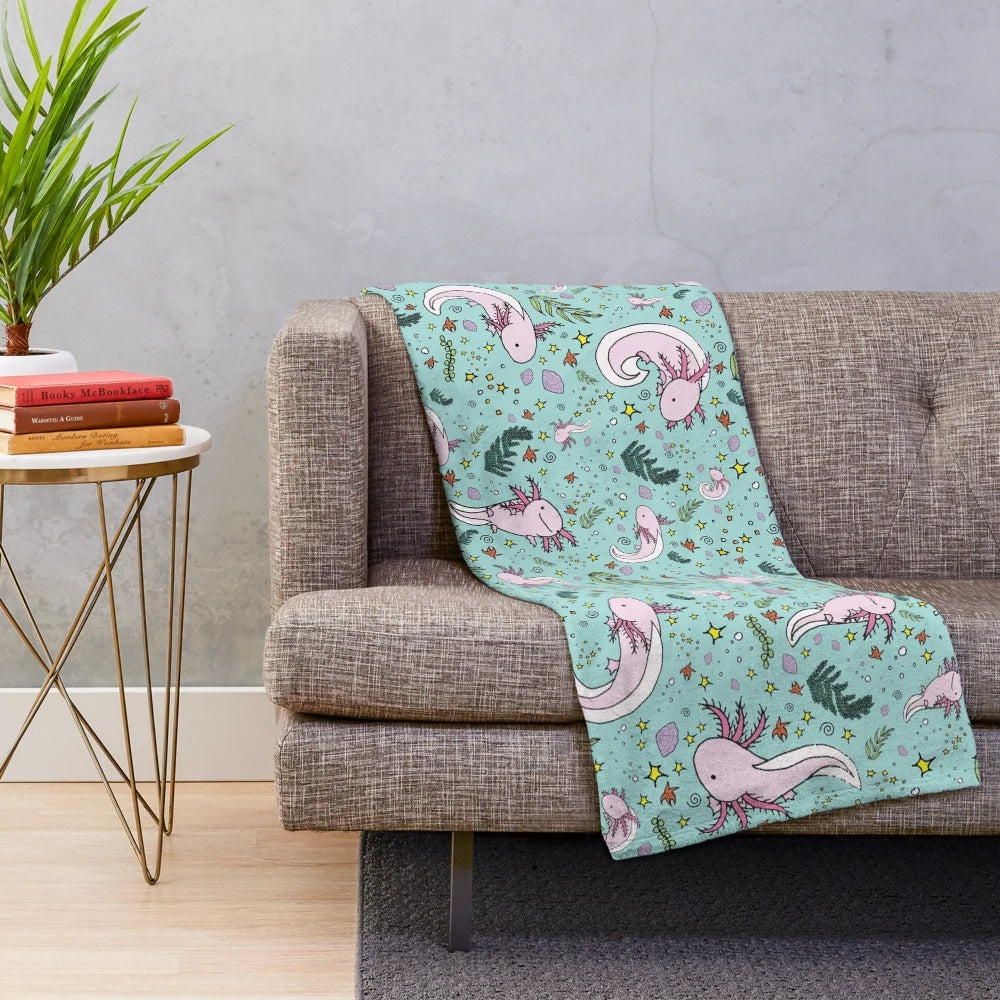 Soft and cozy axolotl plush blanket for home decor