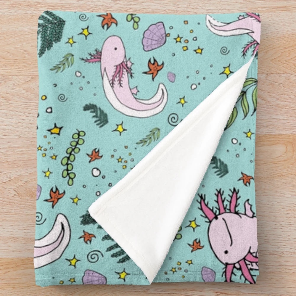 Soft and cozy axolotl plush blanket for home decor