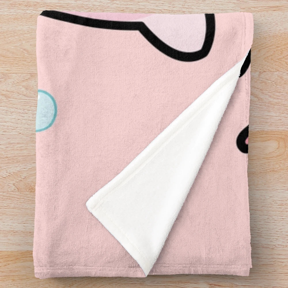 Soft and cute axolotl plush blanket with a pink doodle design