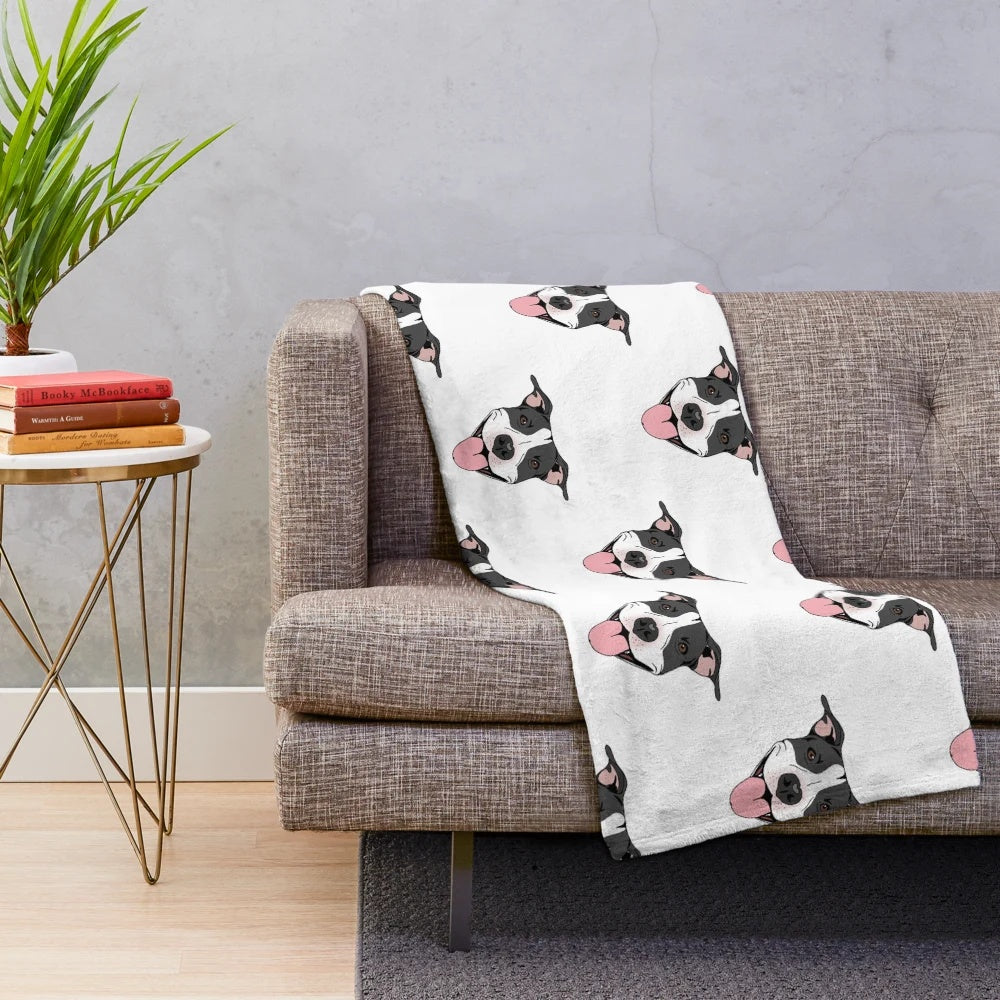 Black and white pitbull plush blanket