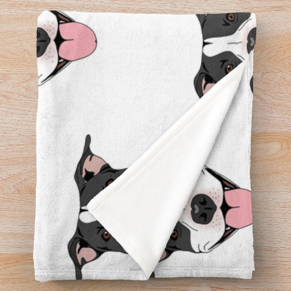 Black and white pitbull plush blanket
