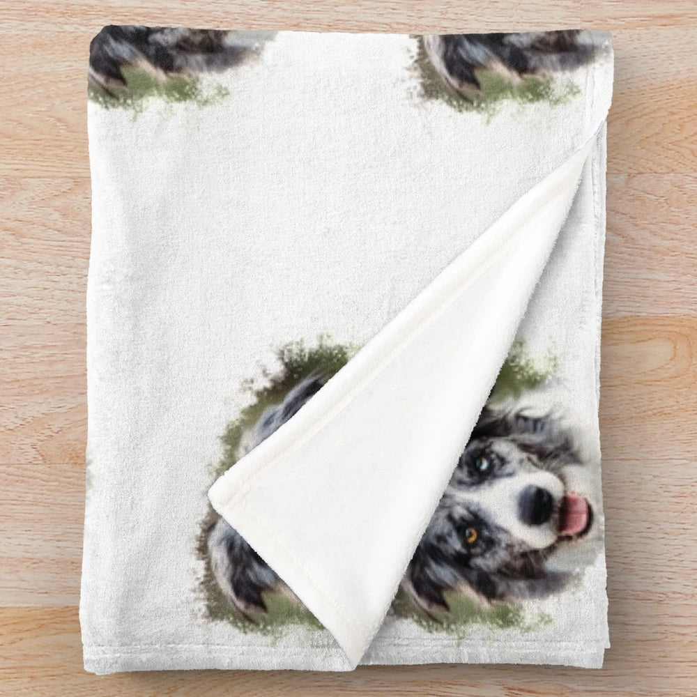 Soft and cozy blue merle border collie plush blanket