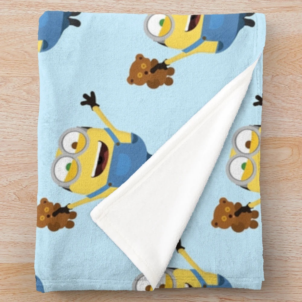 Cuddly Bob Minion plush blanket with soft, cozy fabric
