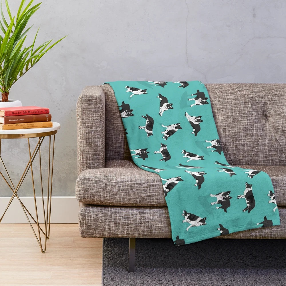 Soft and cozy plush blanket featuring a border collie dog pattern design