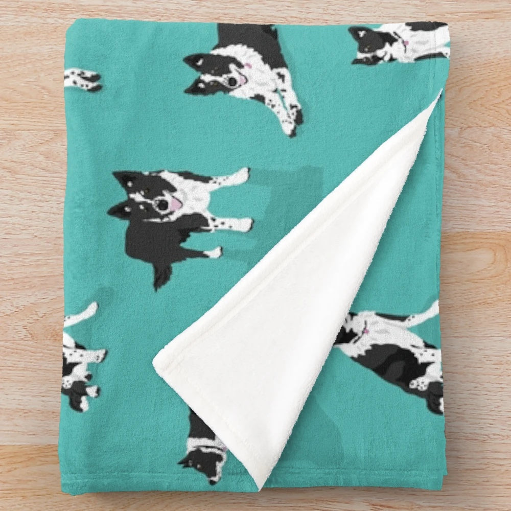 Soft and cozy plush blanket featuring a border collie dog pattern design
