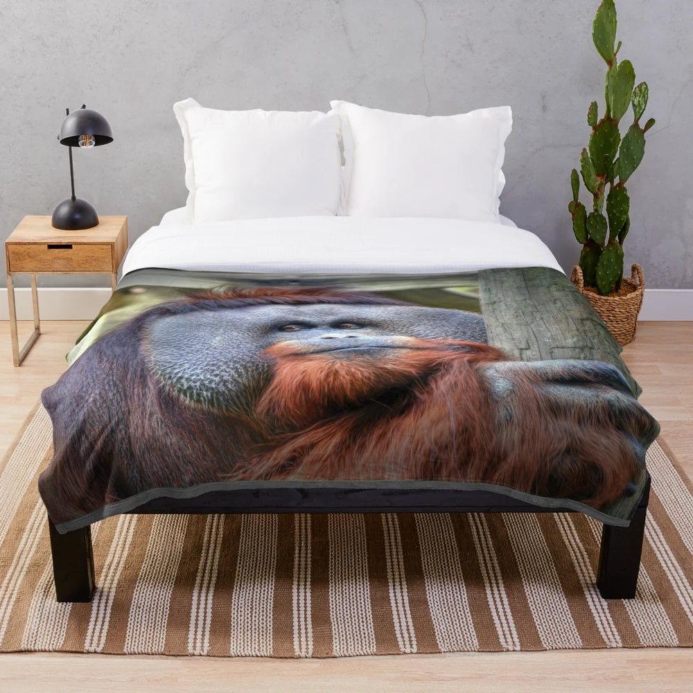 Bornean orangutan plush blanket