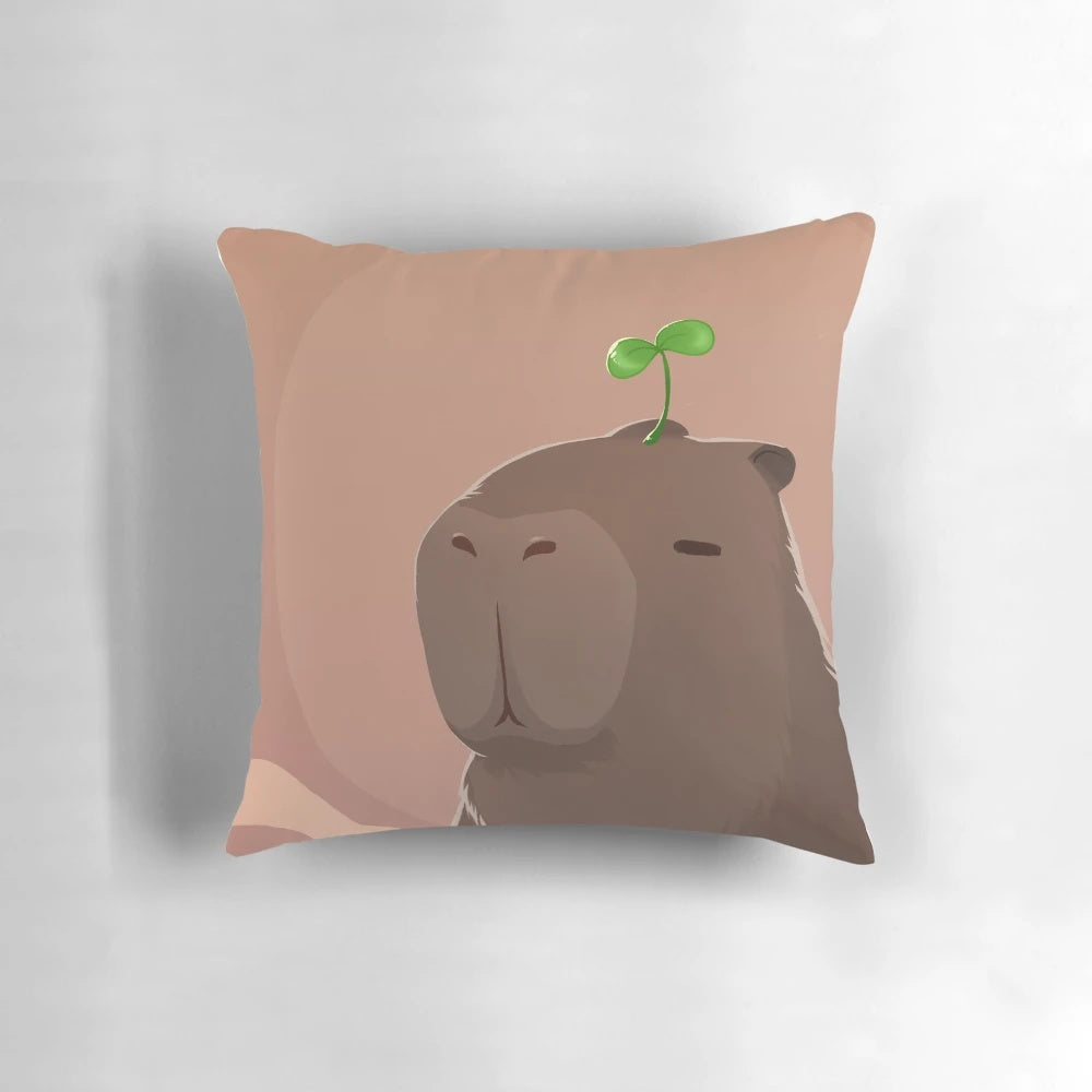 Soft, plush pillow featuring a cute capybara design for a cozy, natural accent.