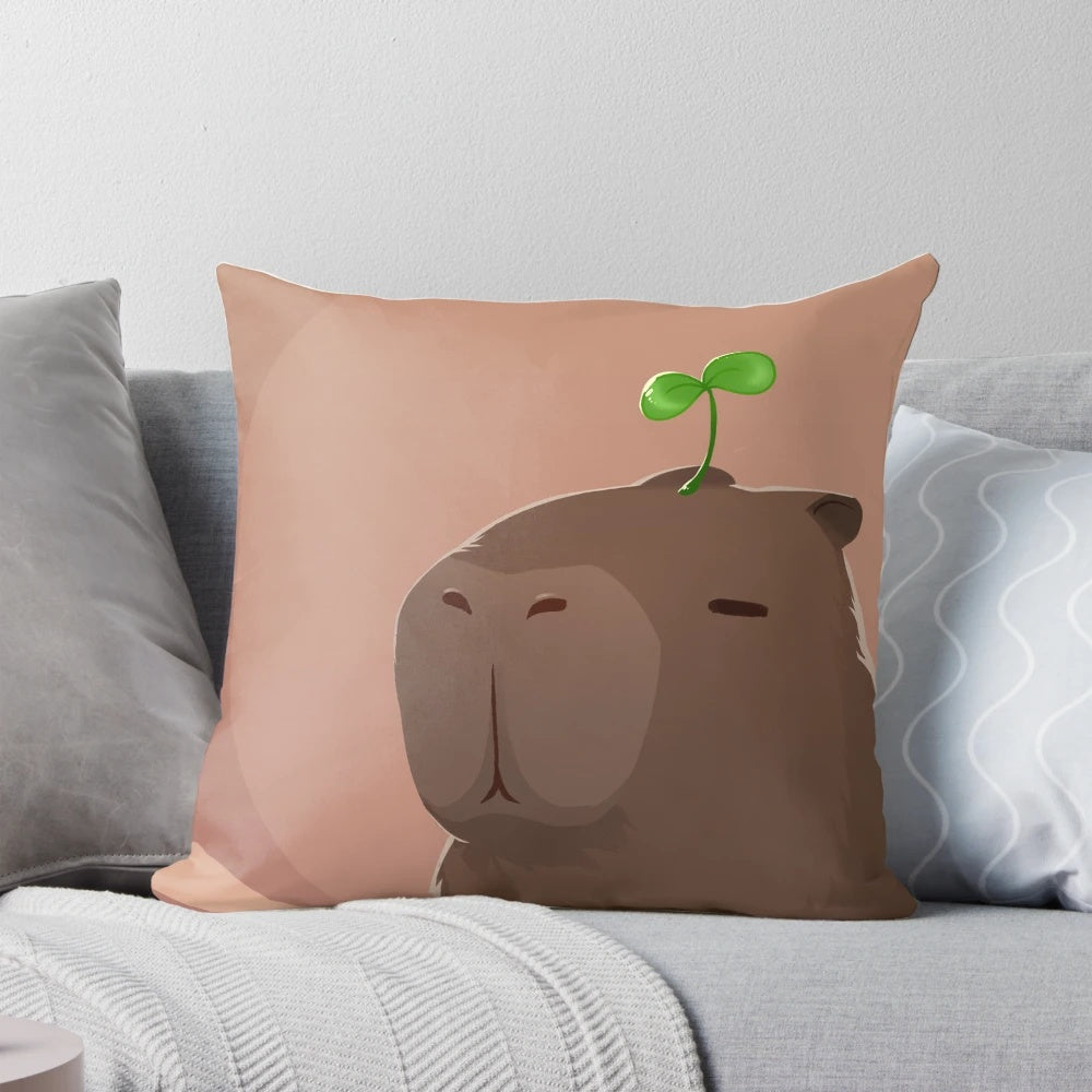 Soft, plush pillow featuring a cute capybara design for a cozy, natural accent.