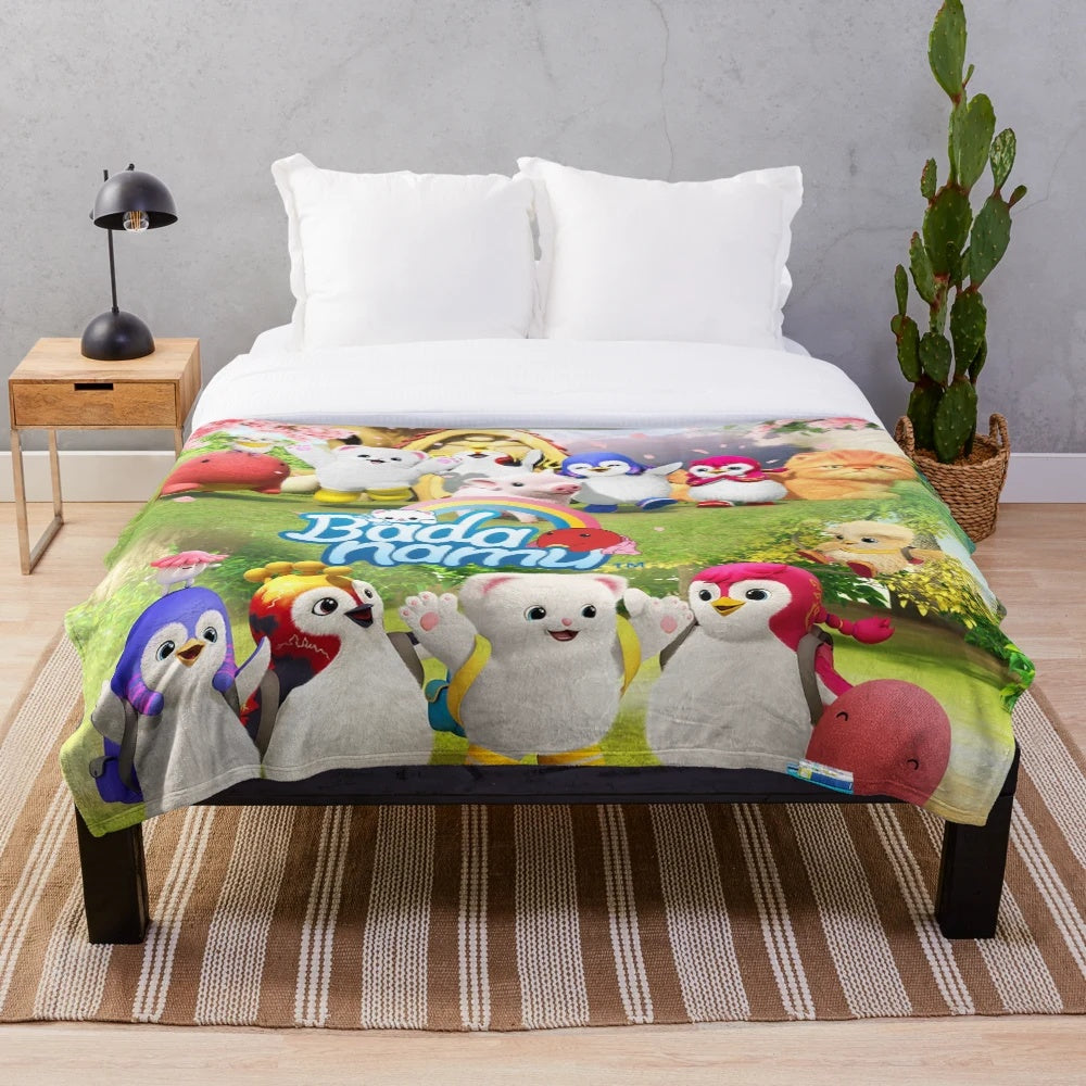 Soft and cozy plush blanket featuring a lovable cartoon character