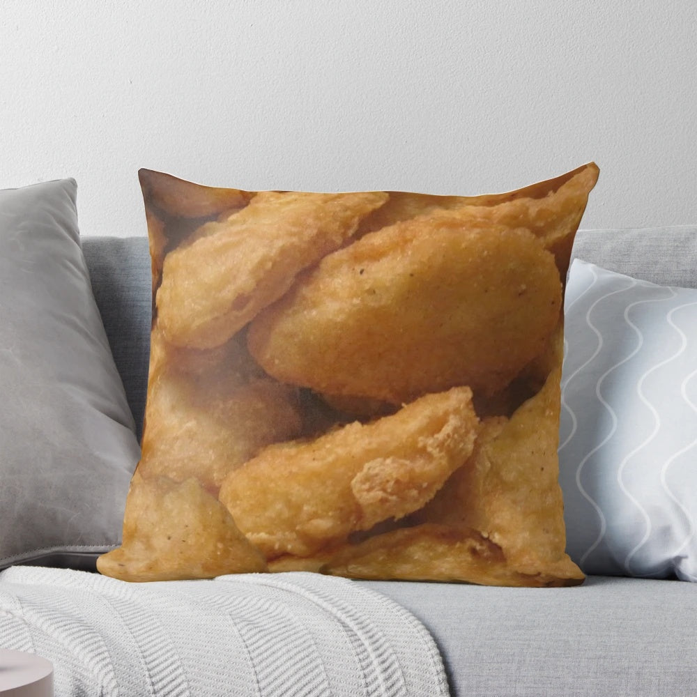 Soft and plush chicken nuggets pillow with realistic texture and design