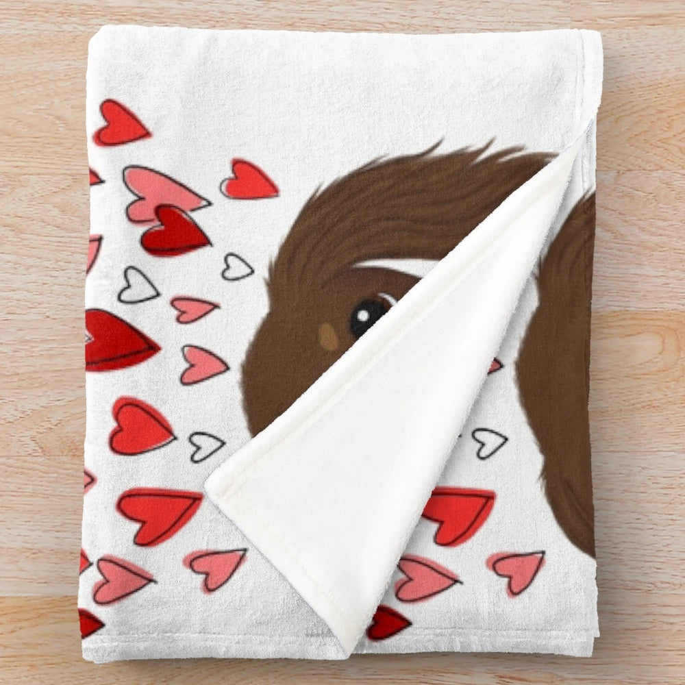 Cozy chocolate dachshund plush blanket with hearts for Valentine's Day