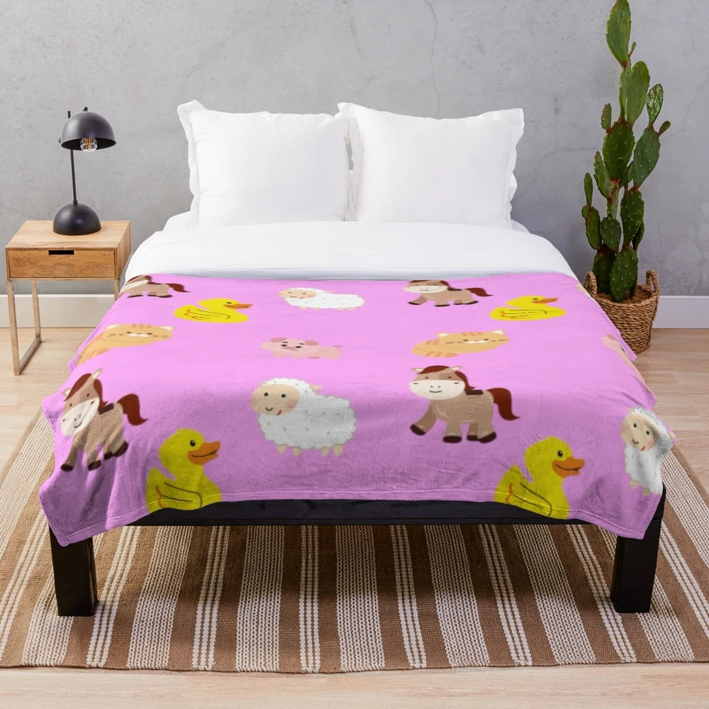 Soft, plush blanket featuring a cute animal design