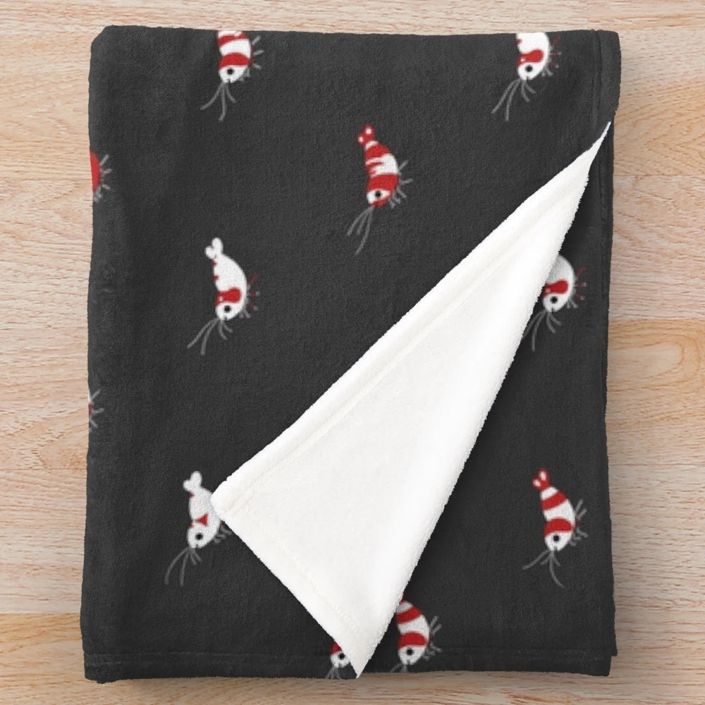 Crystal red shrimp plush blanket featuring an underwater-themed design