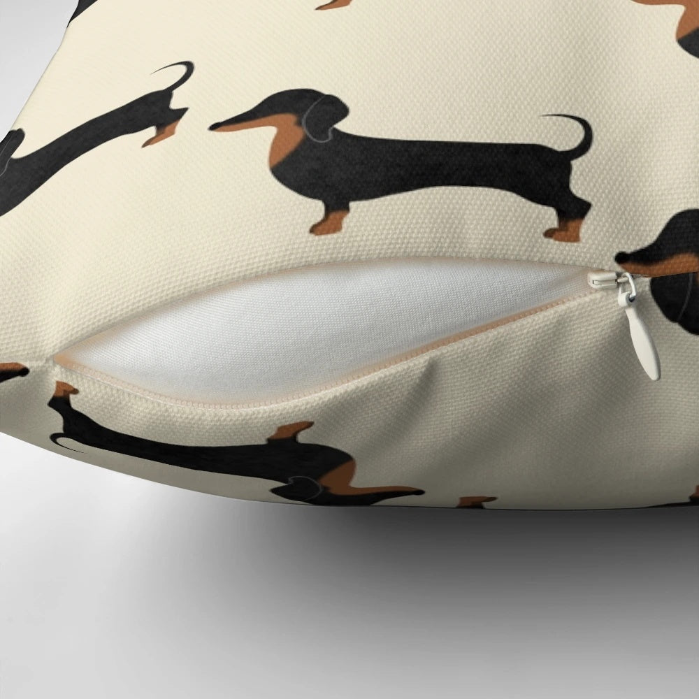 A soft, black dachshund pillow with a cute, playful design that makes the perfect home accent.