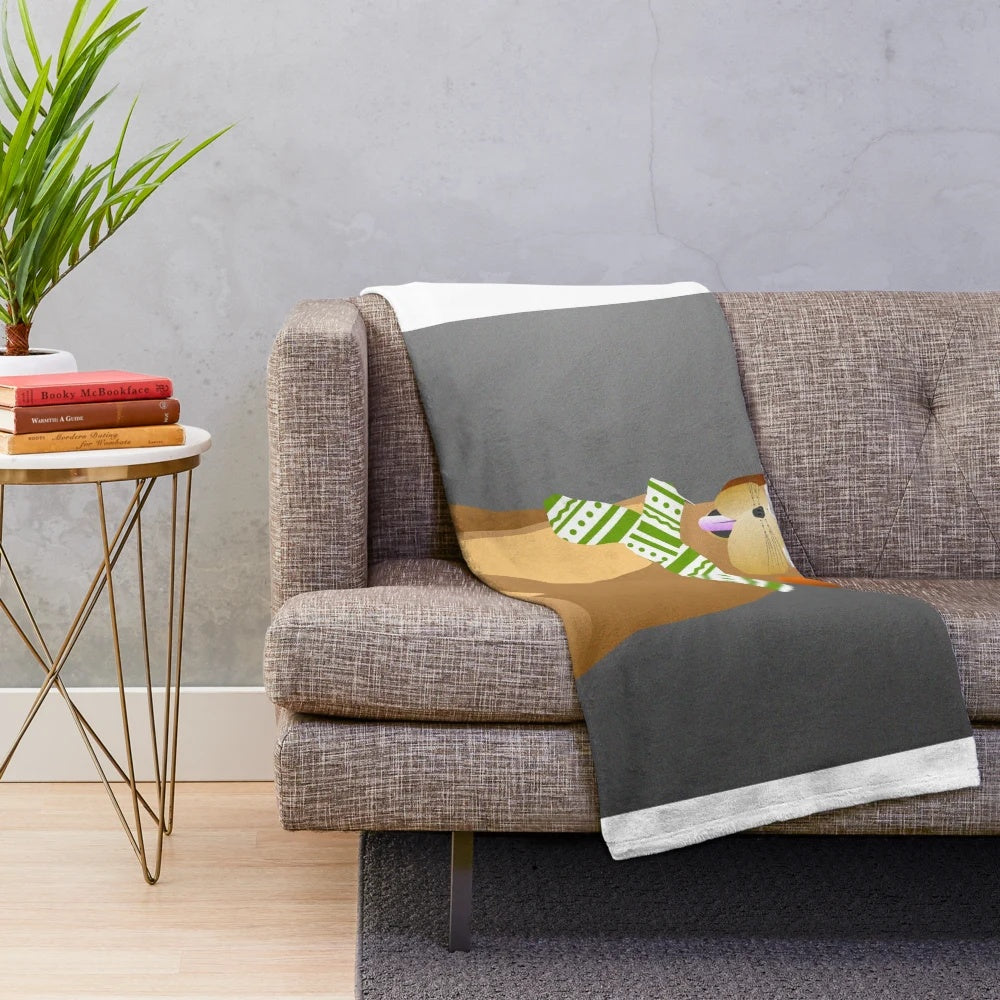 Soft and Cozy Plush Blanket with Cute Dog Wearing Green Hat