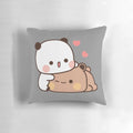 Soft, plush pillow featuring a cute cartoon couple of a brown bear and a panda bear, perfect for cozy, romantic moments.