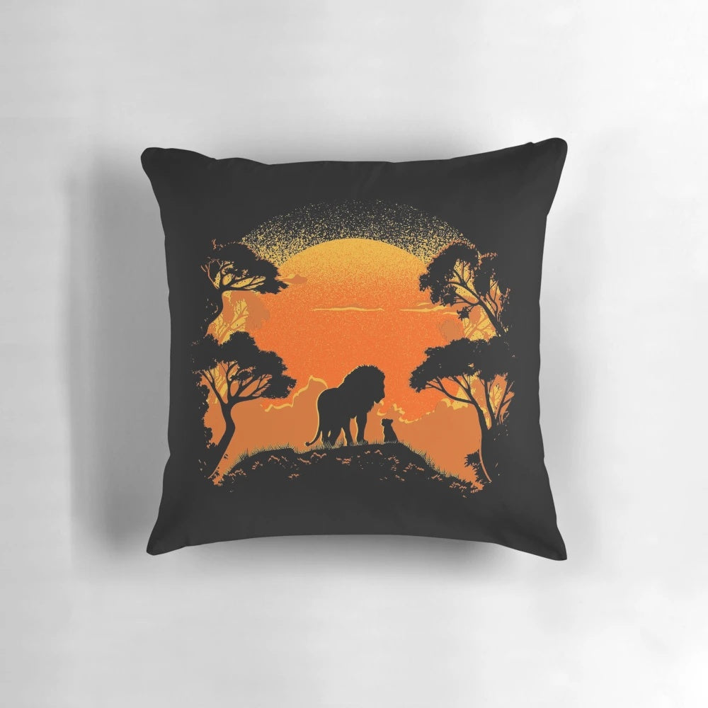 A soft and plush pillow featuring a father lion and his son Simba from the Lion King.