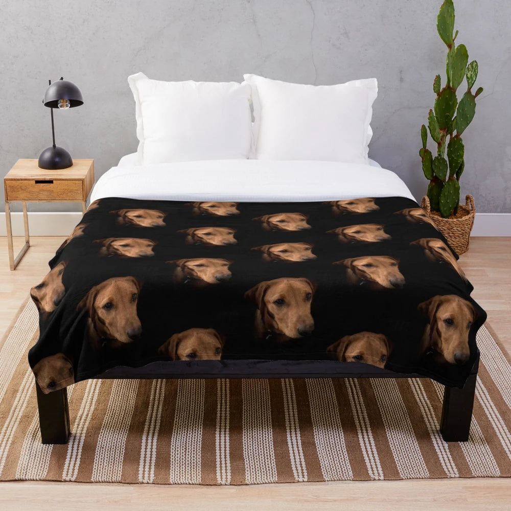 Soft and cozy plush blanket featuring an adorable fox red labrador puppy