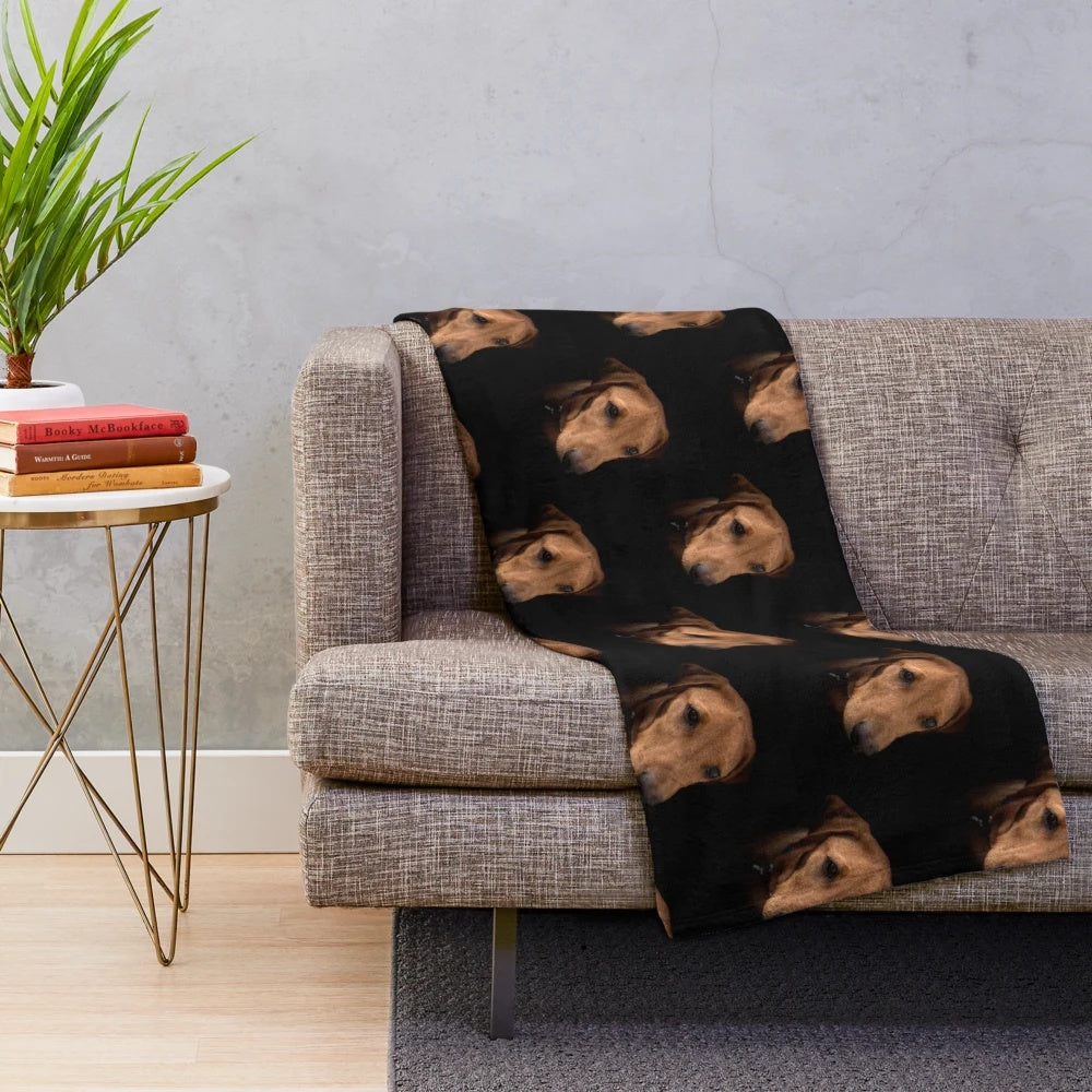 Soft and cozy plush blanket featuring an adorable fox red labrador puppy
