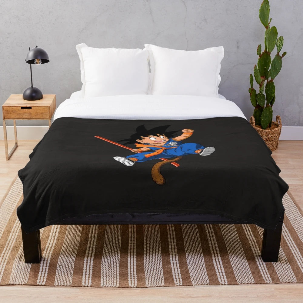 Goku plush blanket featuring the iconic Dragon Ball character