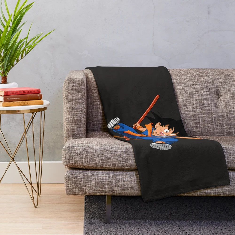 Goku plush blanket featuring the iconic Dragon Ball character