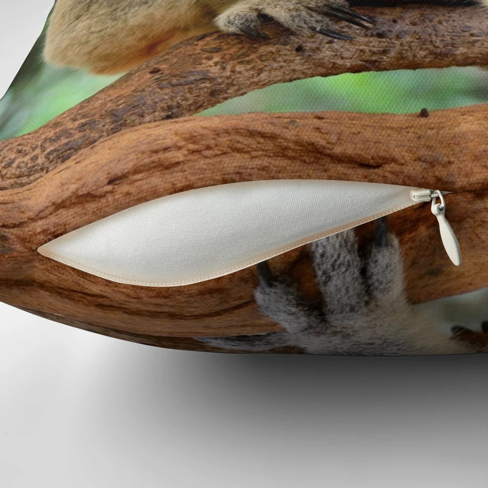 Soft and plush pillow featuring a mother koala and her baby joey relaxing in a tree