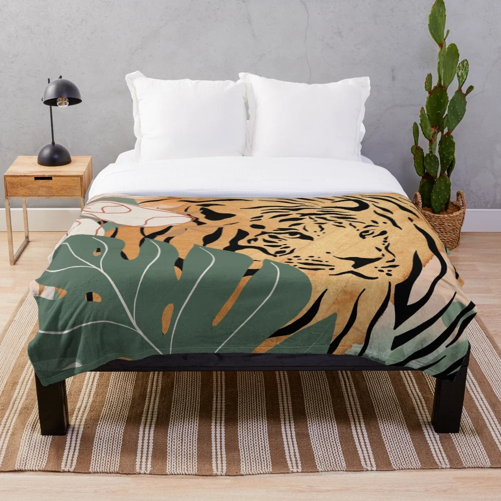 Cozy mother tiger plush blanket with soft, snuggly material