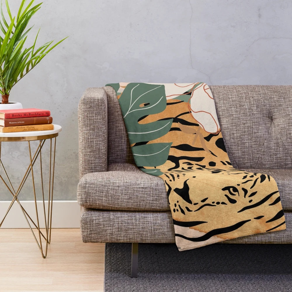 Cozy mother tiger plush blanket with soft, snuggly material