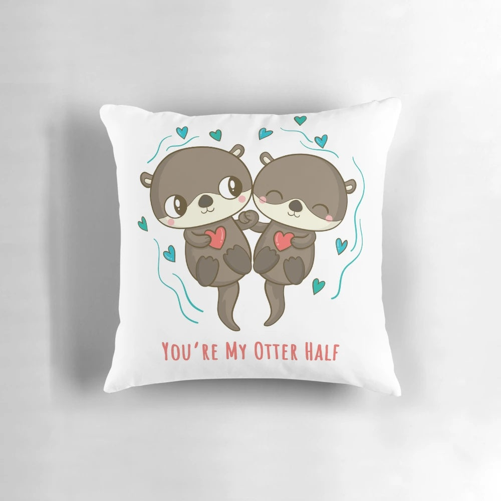 Soft and plush pillow featuring two cute otters holding hands